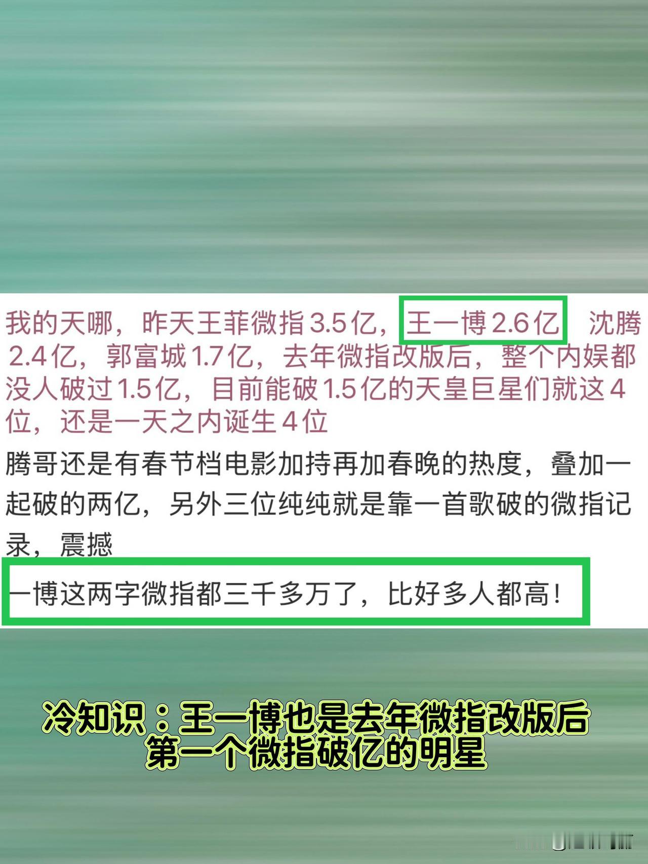 我的天哪，王菲微指3.5亿，王一博2.6亿（还有一博3000多万），沈腾2.4