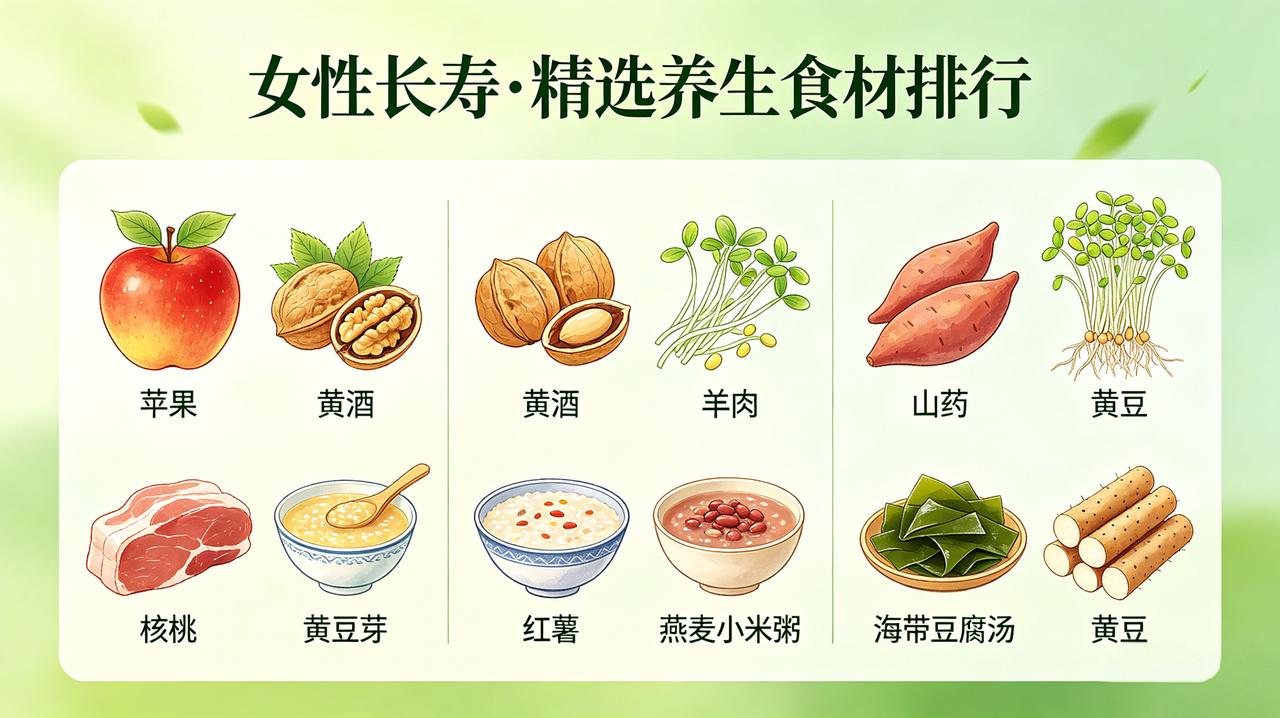 女性长寿·精选养生食材排行①长寿第一果：苹果，抗氧化抗衰老，守护肠道健康
