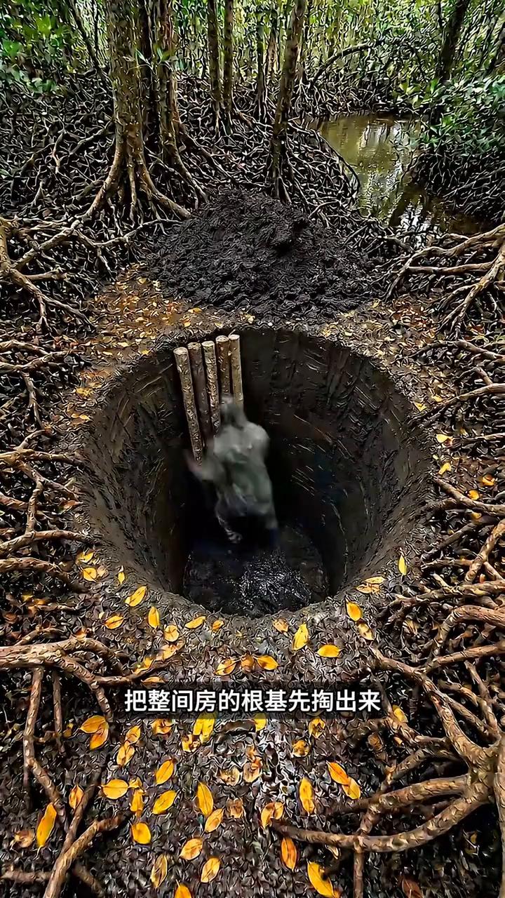 山沟挖出住所。谁能想到男子买不起城里商品房，干脆钻进深山水沟边，硬生生给自己挖
