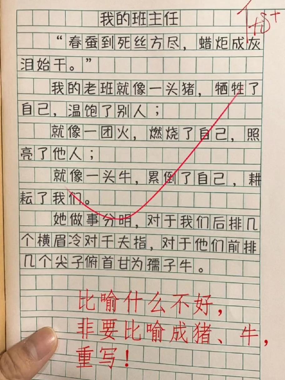 这篇作文把老师气到重写！‘牺牲自己温饱别人’的猪比喻，你敢这么写吗？