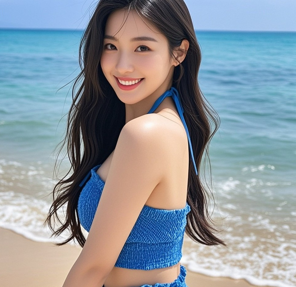 混血感女神海边写真，运动比基尼包裹紧致翘臀