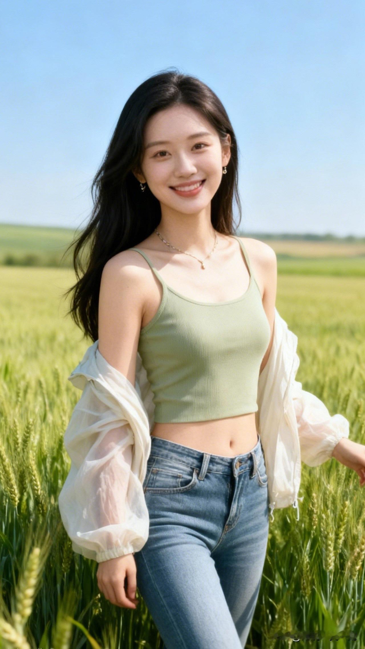 笑颜如花绽，秋意在心田。最美的秋景图片发几张夏日田野里的甜美少女，笑容灿烂，清