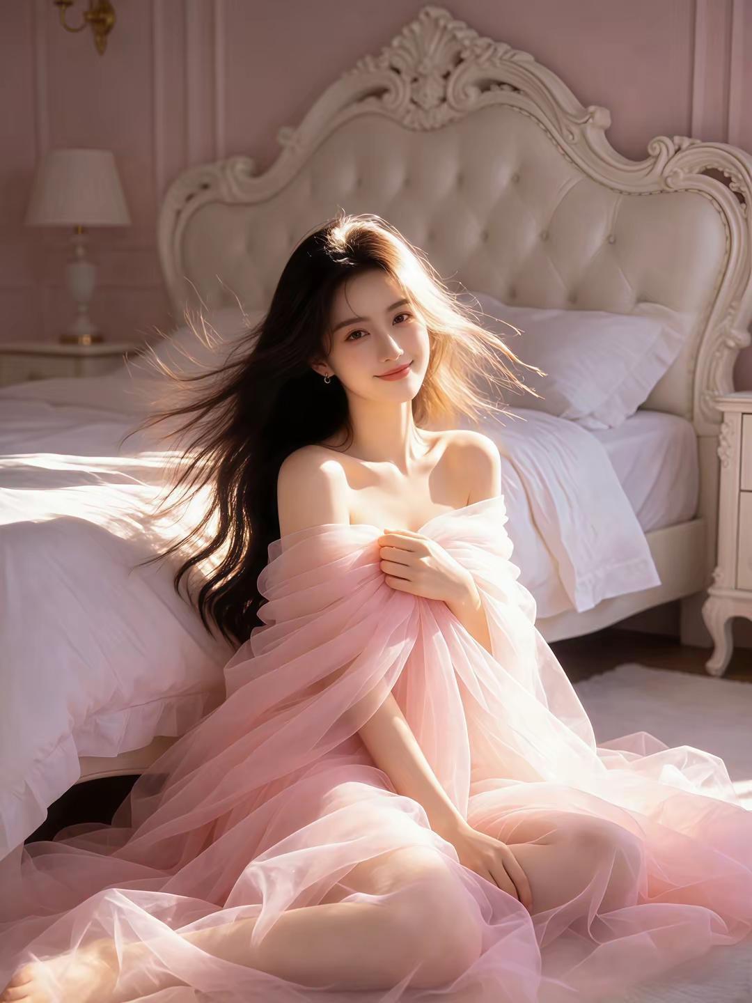 我喜欢的音乐响起，我热爱的生活呢！甜美粉裙造型粉色氛围感礼服Ai做图图片原