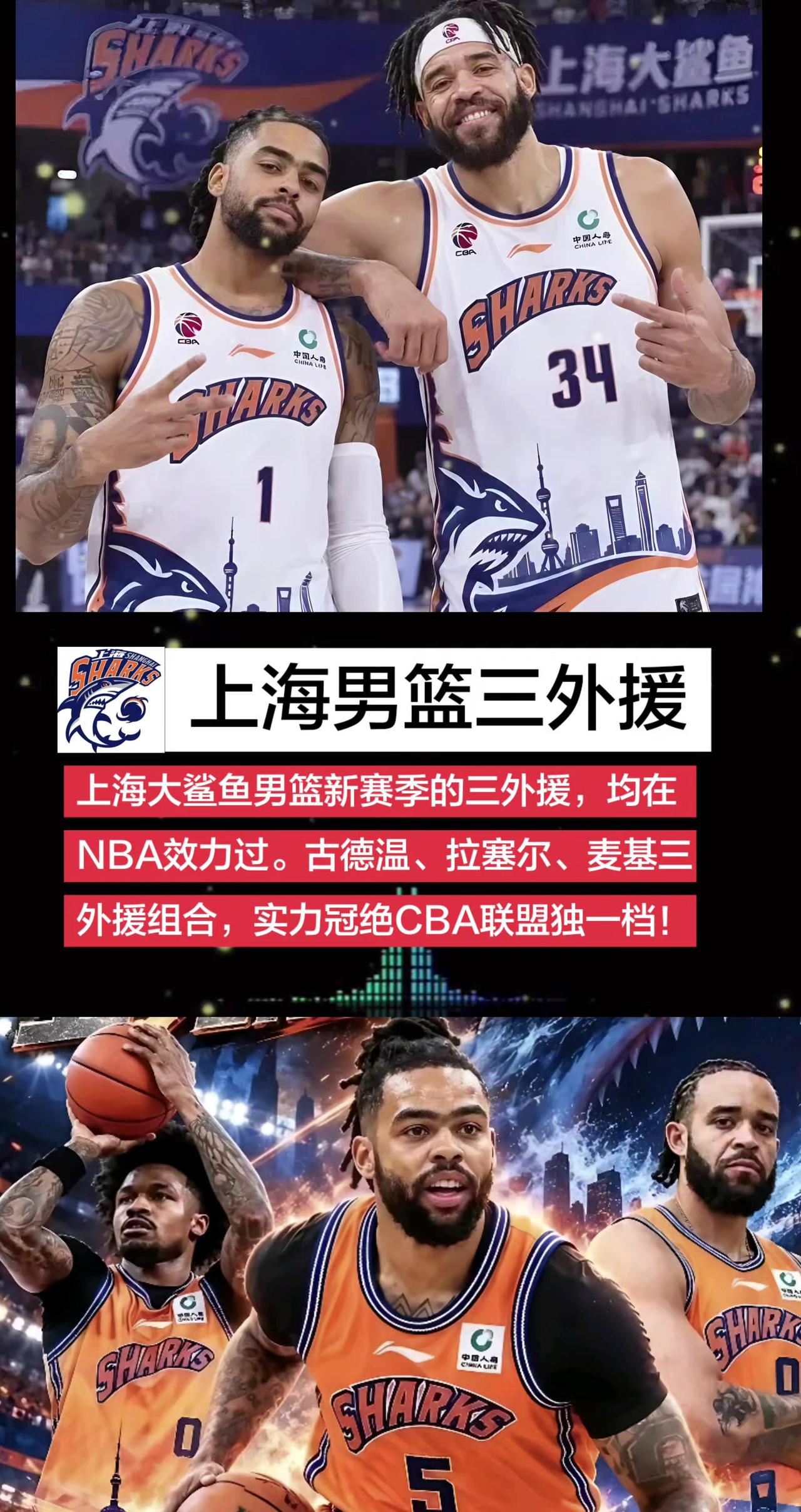 上海大鲨鱼男篮新赛季的三外援，均在NBA效力过。古德温、拉塞尔、麦基三外援组合