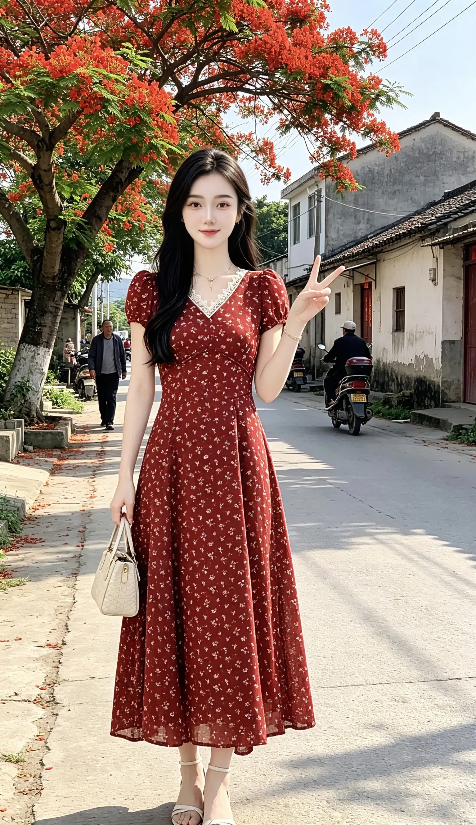 夏天当然要穿碎花裙了 适合度假穿的碎花裙 浪漫红色连衣裙