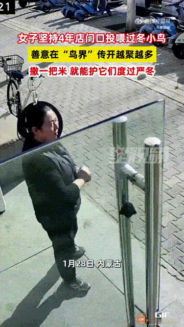 太感动了！内蒙古一名女子开了一家店铺，每当冬天来临的时候，她都会在店门口撒下一把