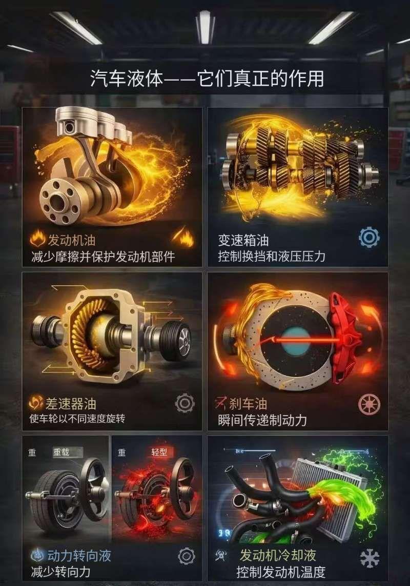 汽车里的各种油液，到底是干嘛用的？每辆车都得靠好几种油液，才能顺顺利利、省