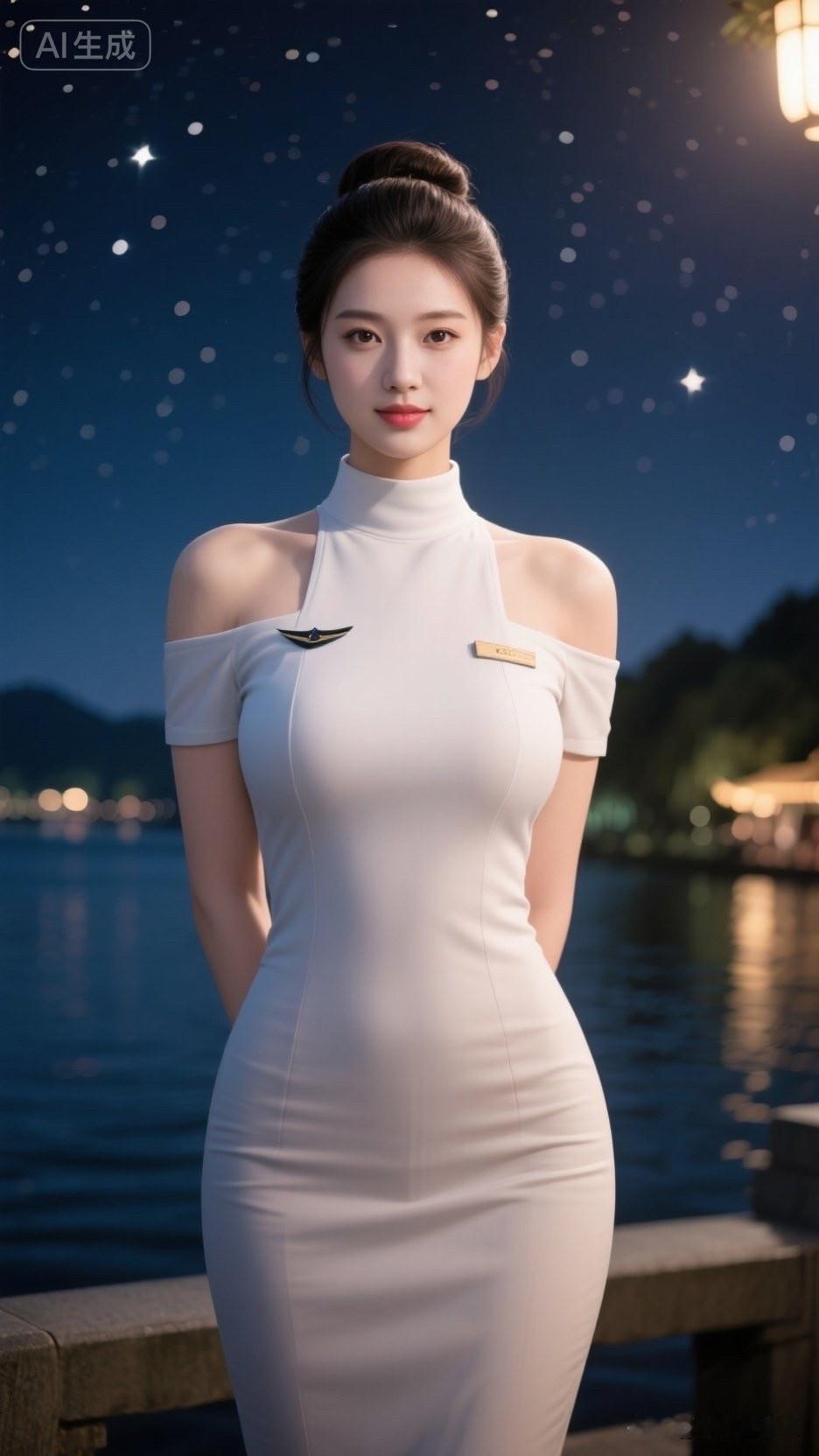 夜色中的湖畔女神，静谧而优雅。