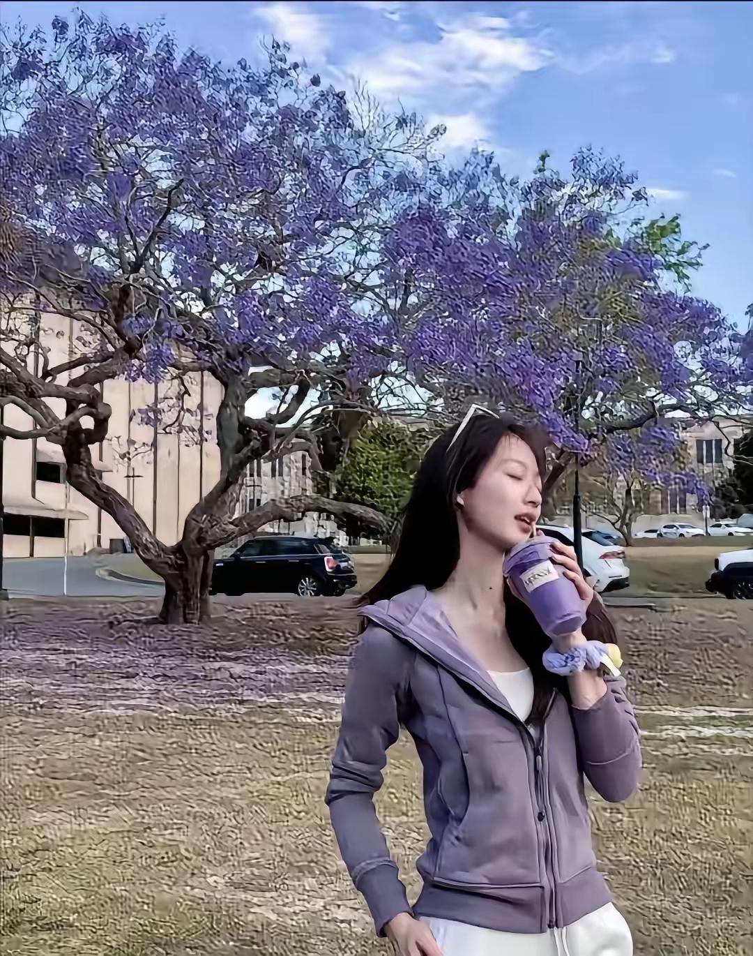 画个圈！冯琳蓝花楹下官宣恋情国庆假期，冯琳在澳洲旅行的一张剪影照，引发大家