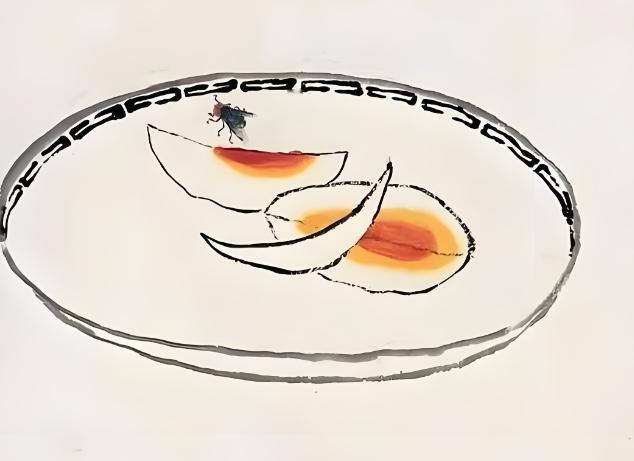 1953年，有人花2块钱向齐白石求画，齐白石只画了2片咸鸭蛋，对方陪着笑脸说：“