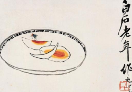 1953年，有人花2块钱向齐白石求画，齐白石只画了2片咸鸭蛋，对方陪着笑脸说：“