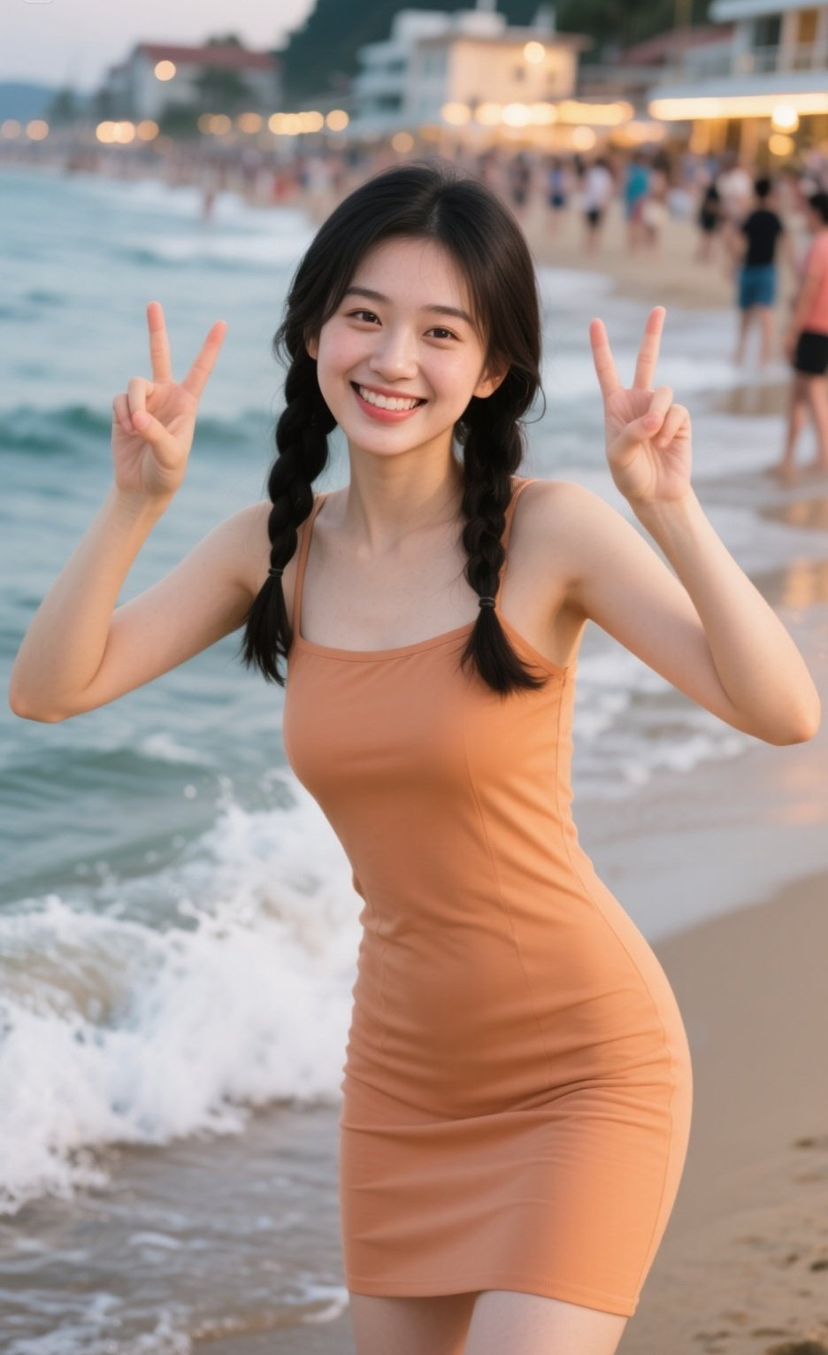 清新佳人逐浪花，曲线玲珑映碧波