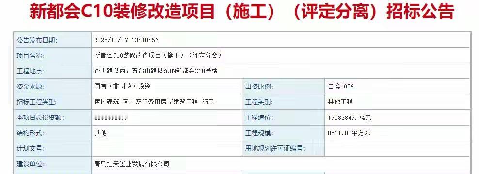 青岛西海岸重磅升级！新都会C10楼2500万改造启动，144套公寓迎来华丽转身引