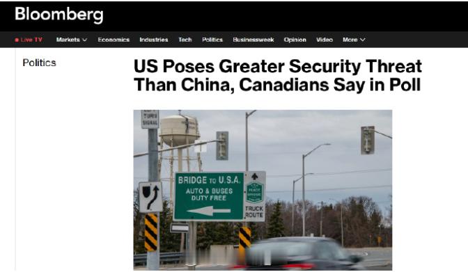 彭博社的民调显示，一大半加拿大人对华态度全变了，这一幕令白宫目瞪口呆！就在前几天