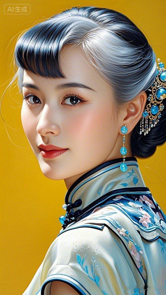 复古旗袍风，优雅蓝宝石耳饰，惊艳的东方美人！