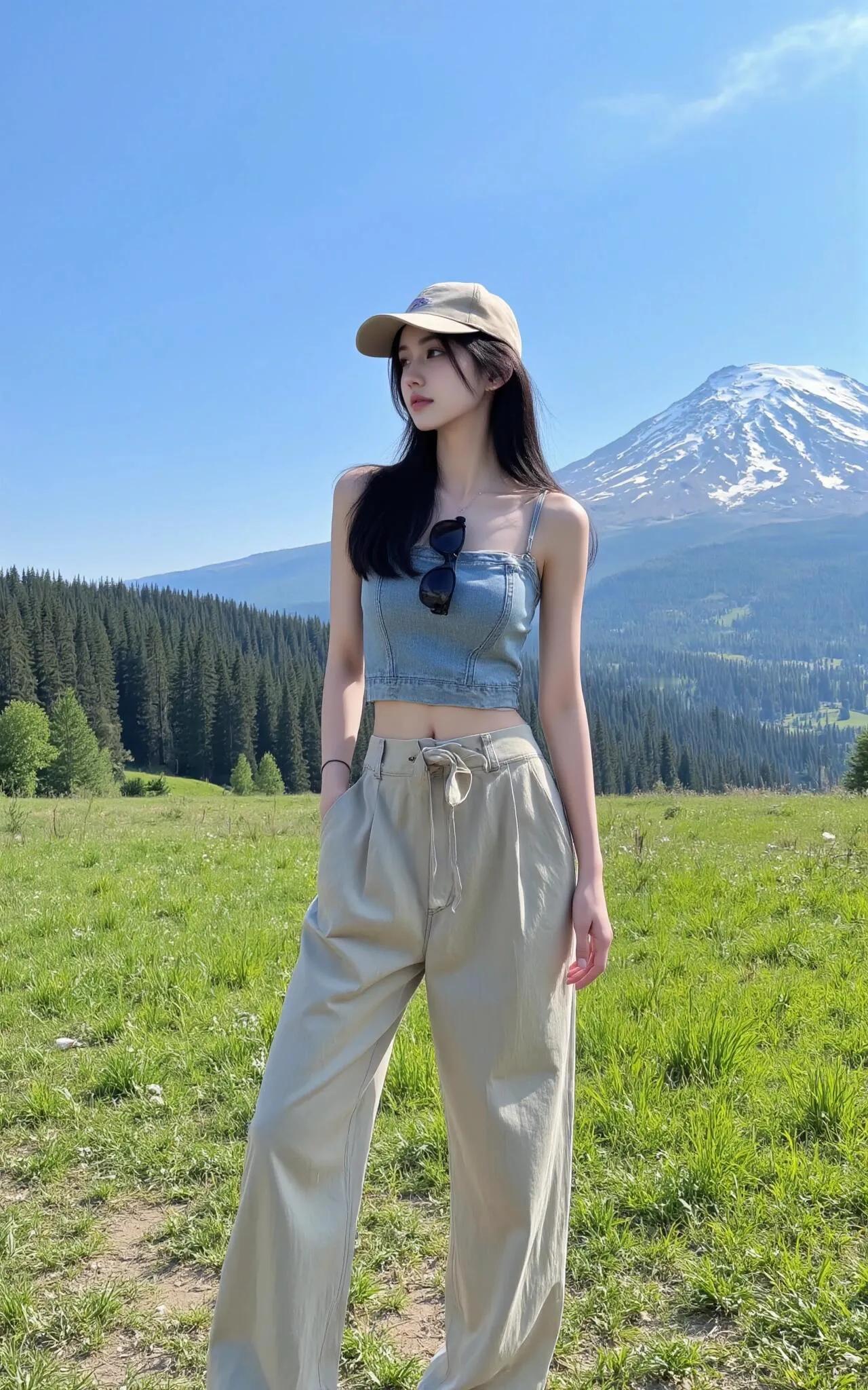 在雪山脚下清纯美女穿搭技巧邻家最美女孩美好时光