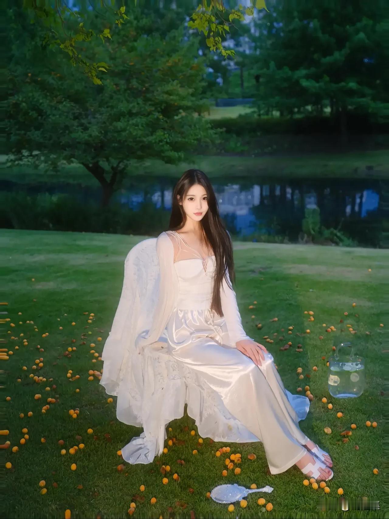 梦幻花园里的仙女，静谧的黄昏时光。