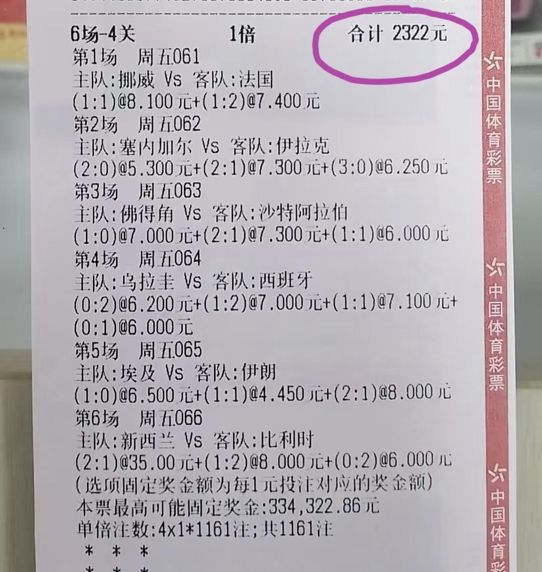至今为止，在网上看到的投注金额最大的一张彩票。也不知道是真票还是P的。反正问ai