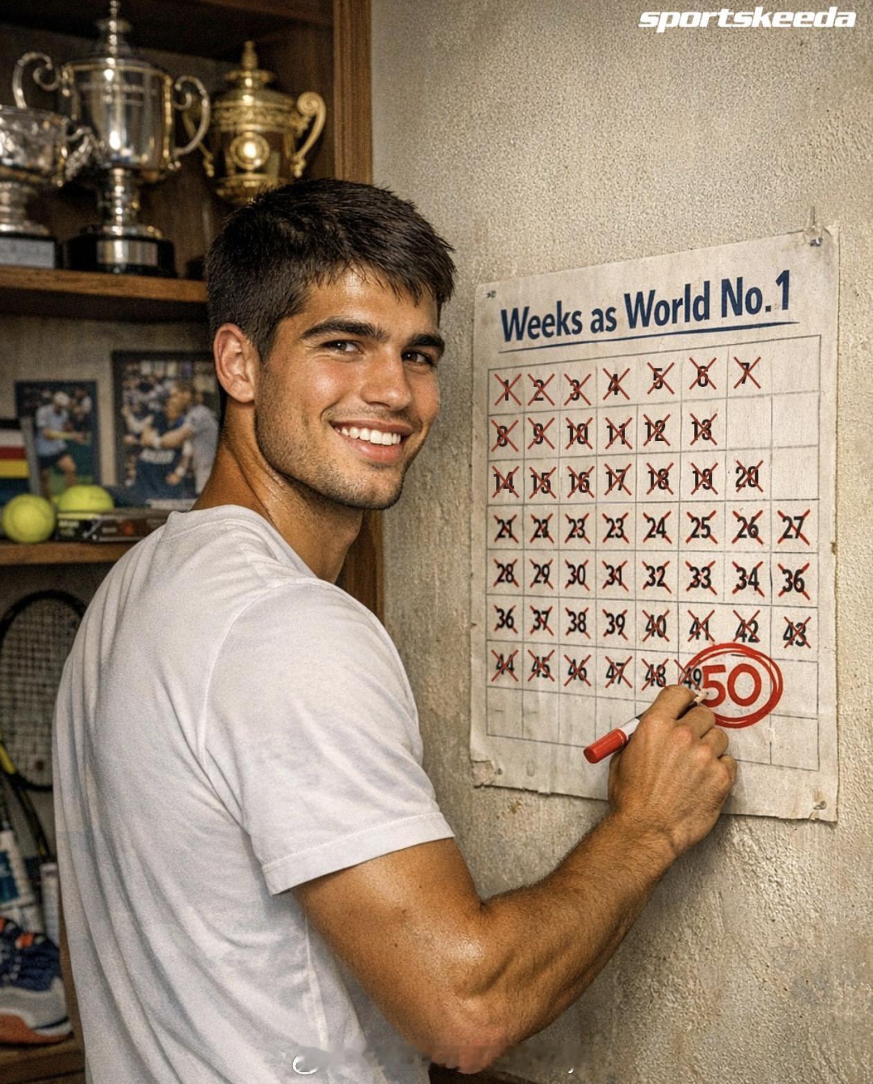 阿尔卡拉斯世界第一周数达50周🎾年仅22岁的卡洛斯·阿尔卡拉斯，本周在ATP排