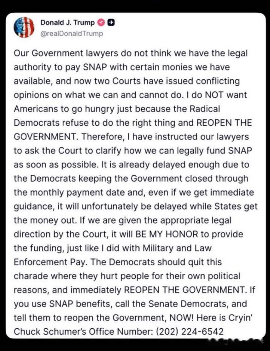 祸水东引？川普将政府关门的责任归咎于民主党，并公布ChuckSchumer的办