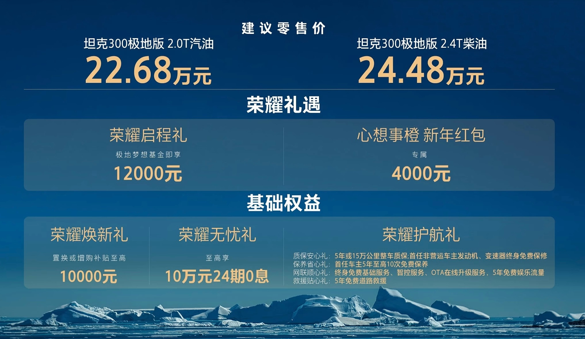 坦克300中国越野极地荣耀坦克300极地版荣耀上市，价格22.68万元起！这是