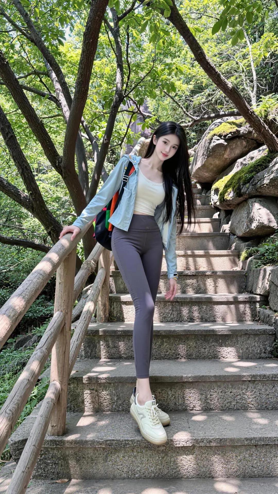 妹子喜欢爬山，样子特清纯！
