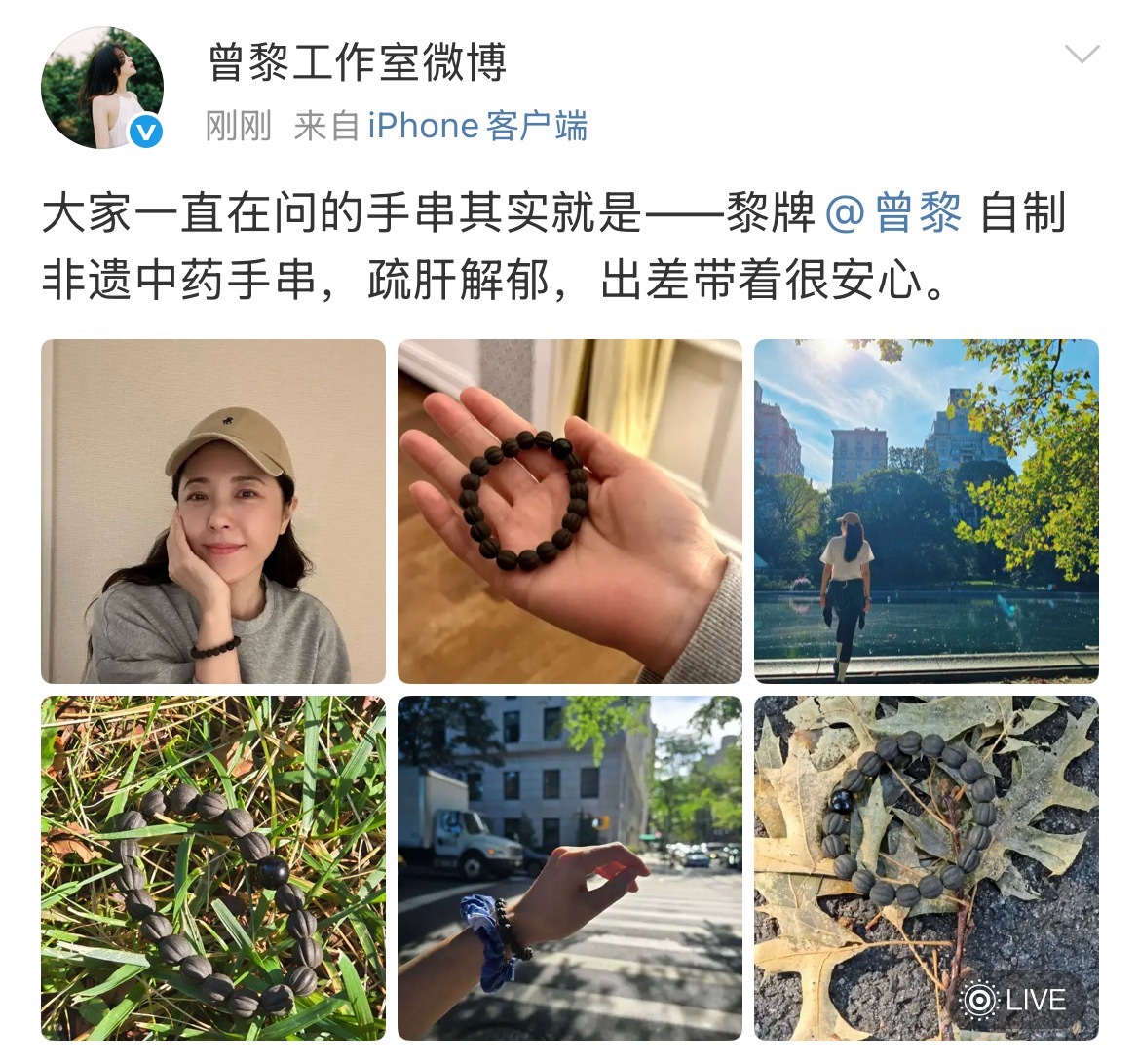 曾黎的手串是中药做的原来曾黎的手串是中药做的，昨天看到姐姐路透就被手串吸引，曾黎