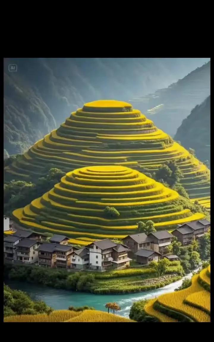 五绝·梯田金字塔文/方立新辉煌金字塔，灿烂艳梯田，稻谷秋天熟，丰收在眼