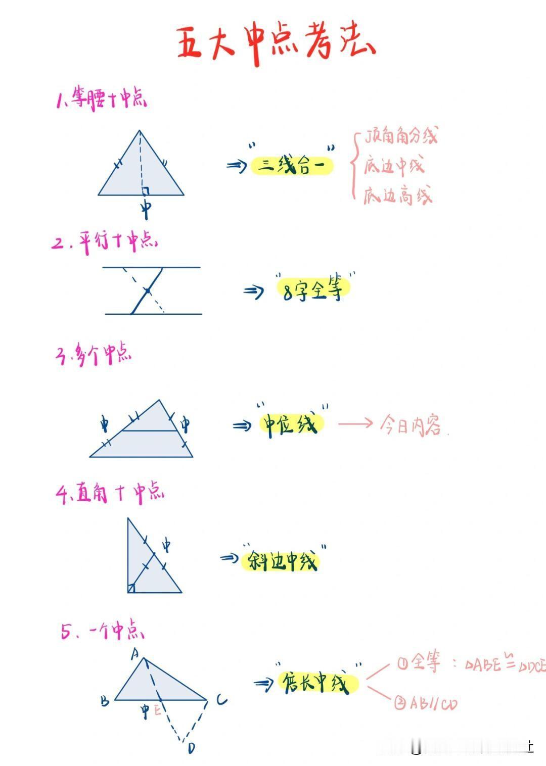 【中点的相关考法、考点大总结】太重要了，多做多练！初中数学知识点，中考数学几何