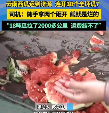 男子从云南运了18吨西瓜到济源，可收货方一检查，连开了30个瓜，外面都是好好的，