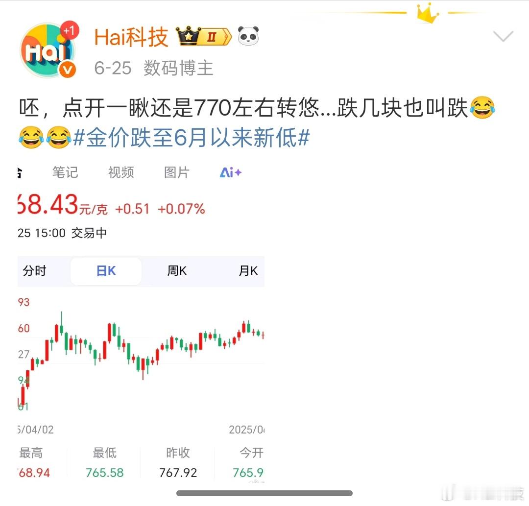 忽悠，继续忽悠，一个月过去了还是770，你讲这叫下跌😓😓😓黄金价格连续下跌