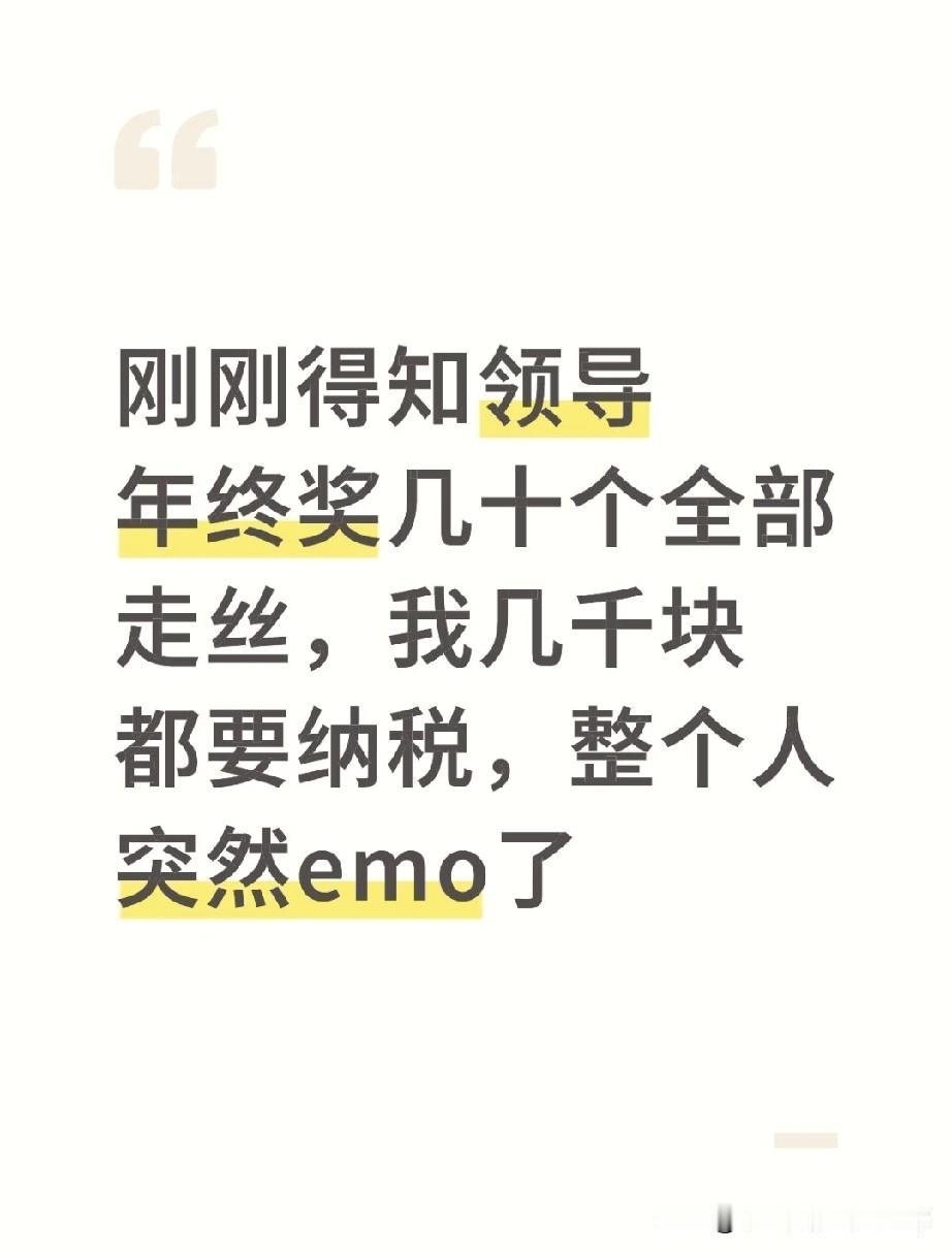 领导年终奖几十万“走丝”，我几千块却要交税，瞬间emo了刚刷到这条吐槽，直