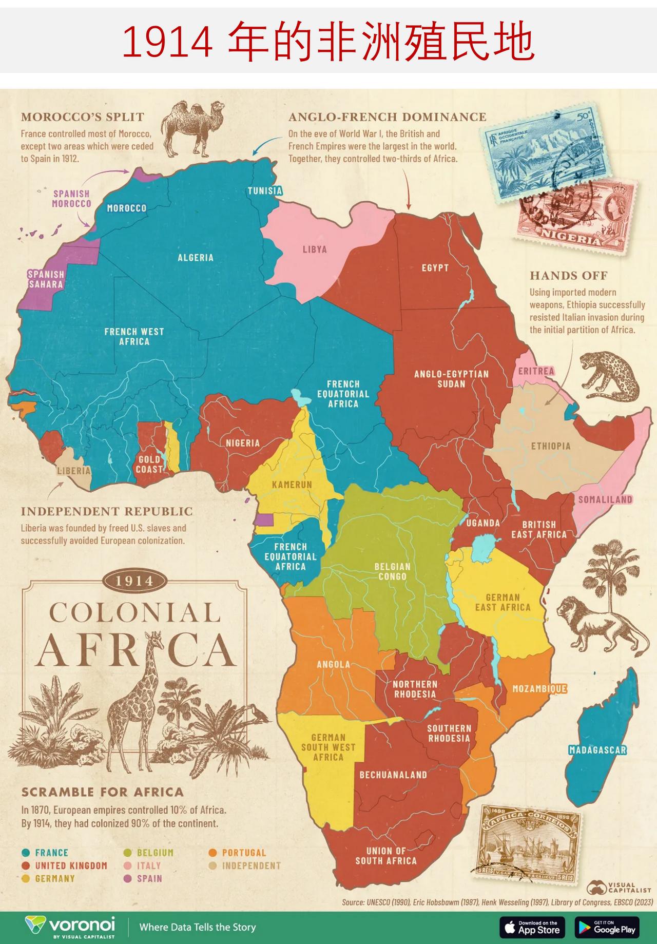 1914年的非洲，当时该大陆90%的地区已沦为殖民地在短短几十年间，欧洲