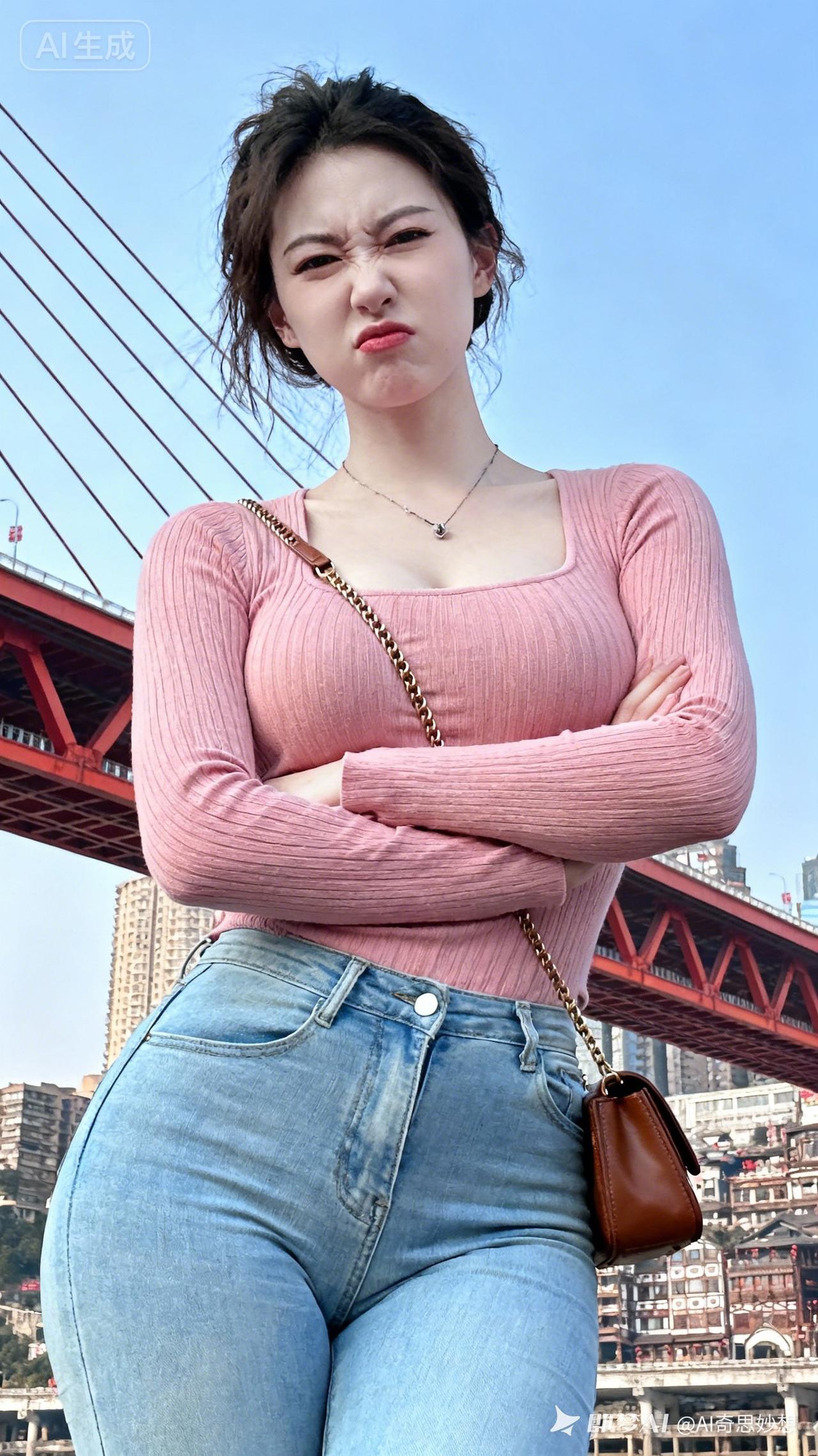 丰满女人露可爱的嫌弃表情。