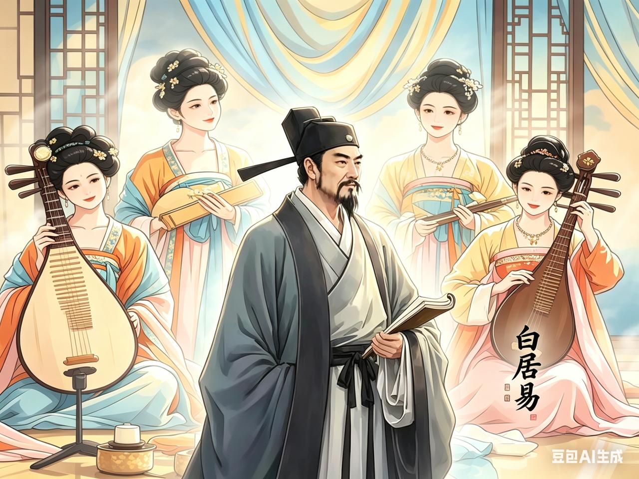 公元822年，白居易在杭州当刺史。史料记载，他曾一次带上10名妓`女一同春游！别