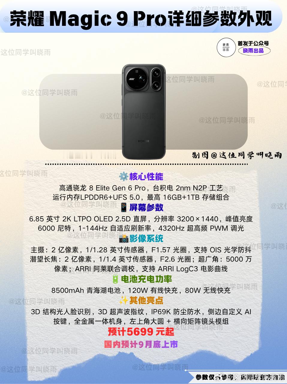 作为下半场年我最期待的旗舰之一，整理了一下荣耀Magic9Pro得外观和参数，可以说给我非常大的惊喜