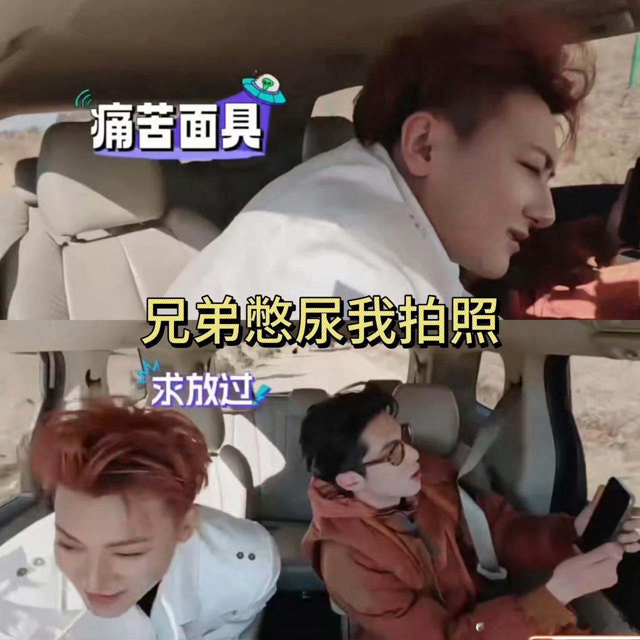 哈哈哈哈笑死我了🤣车上黄子韬水喝多了想上厕所兄弟王鹤棣看到慢悠悠的打开手机拍