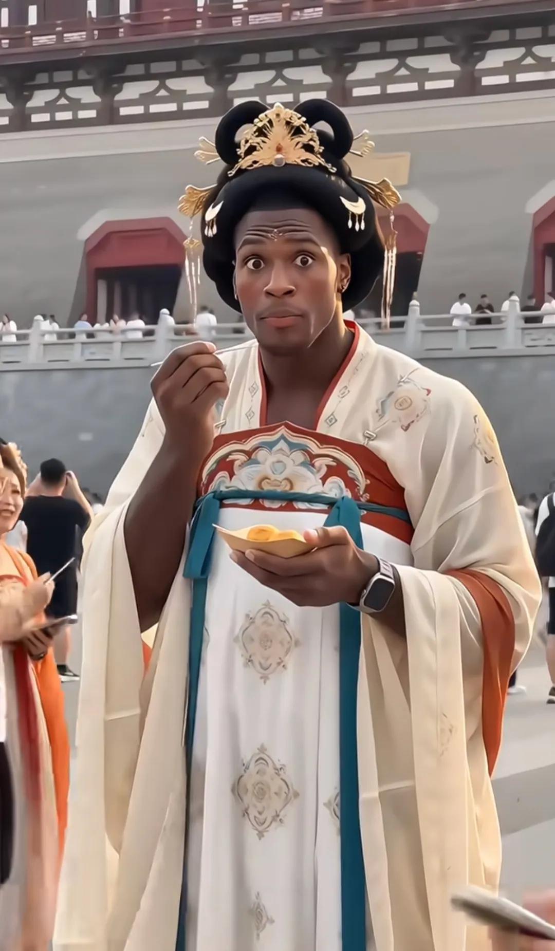 穿汉服的老外，体验穿越大唐的惊喜，这两位是宫里的什么妃？[呲牙笑]
