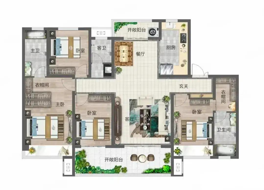 这房子是过日子的实在好户型，四平八稳，藏着踏实与通透。客餐厅通敞，双阳台南