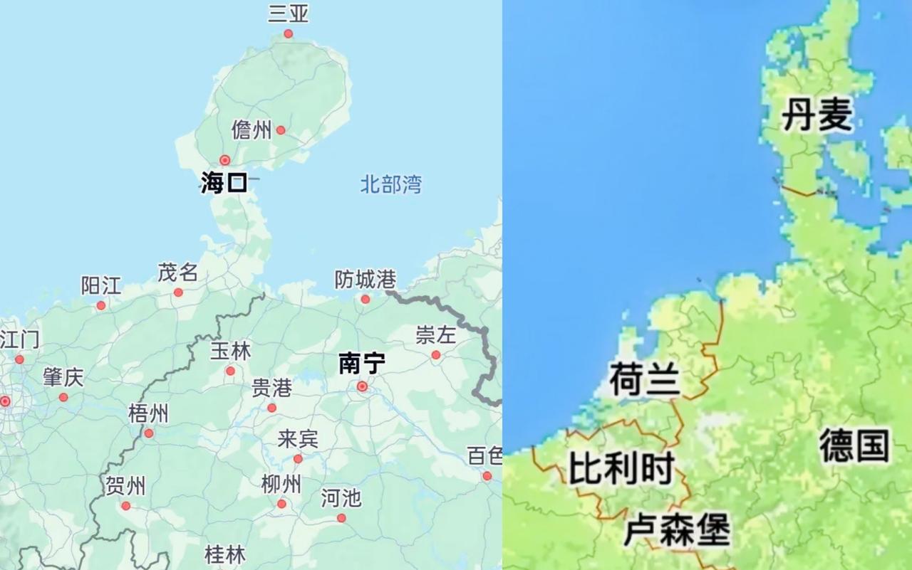 把地图调个方向，结果有不一样的发现啊！让广东、广西、海南在地图上来一个360度