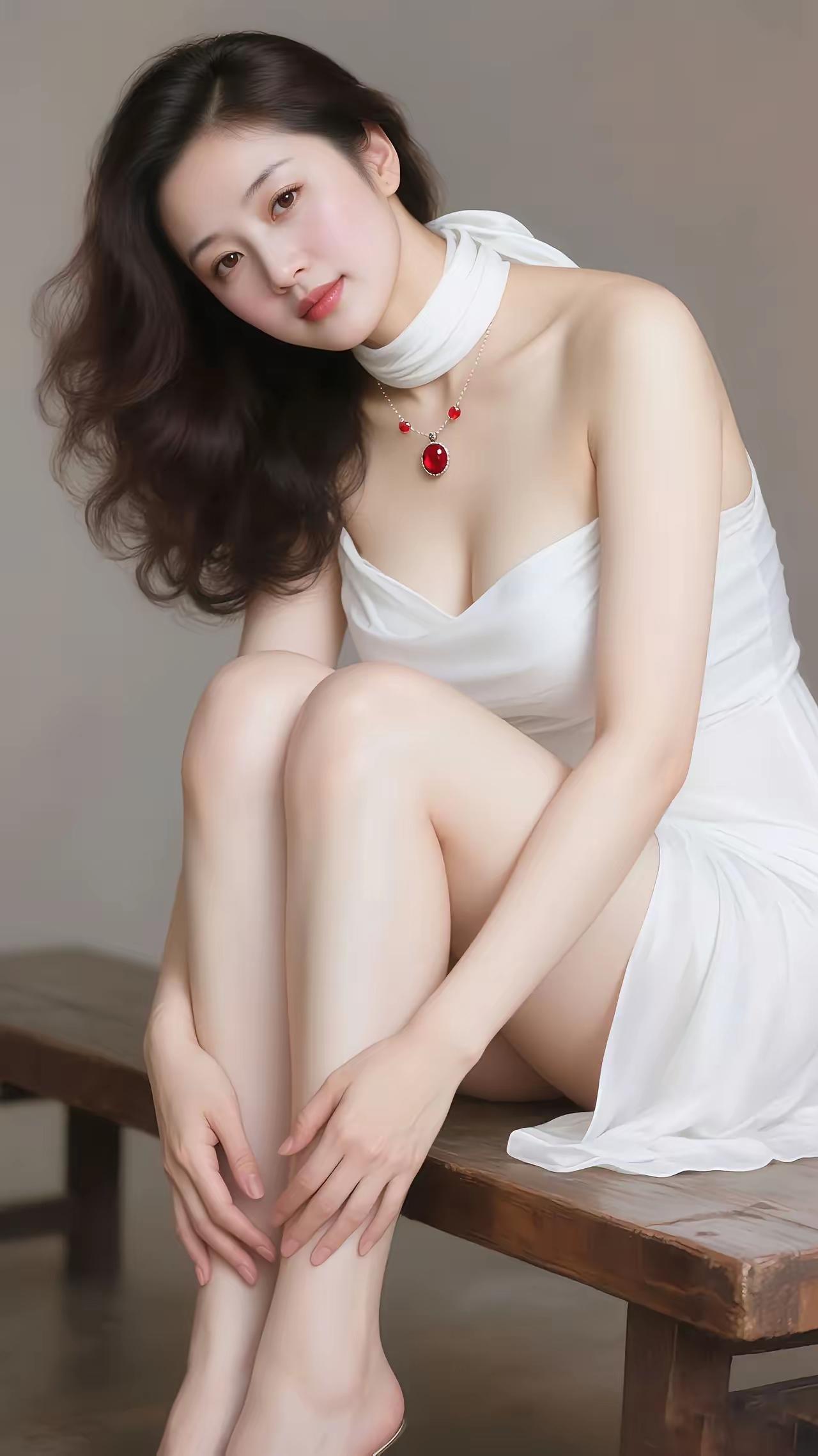 优雅白裙，红宝石项链，静谧时光🌹🍎❤️🍀