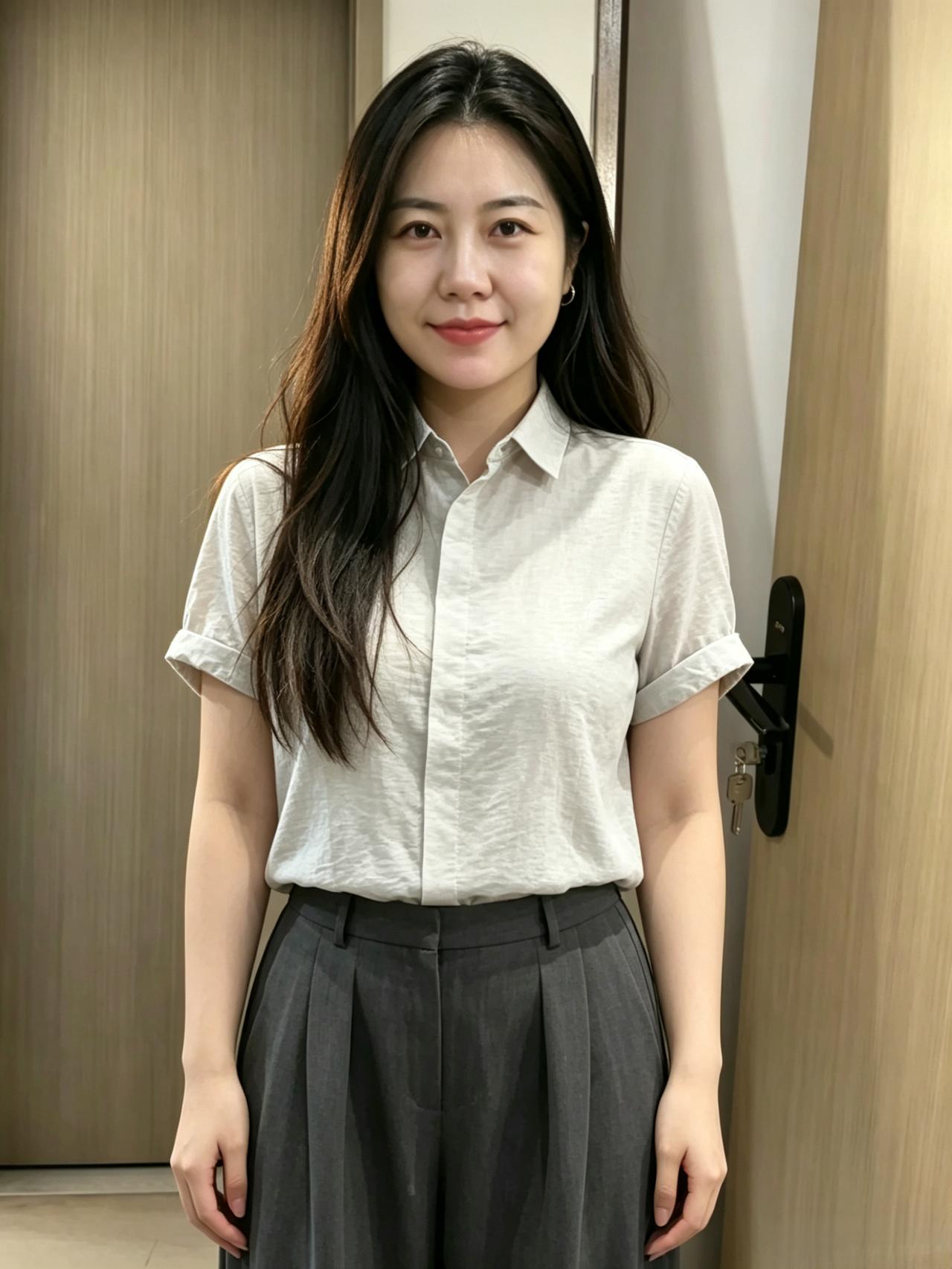 素衬敛清温，宽裙衬静身。抬眸含浅笑，一见忘风云。
