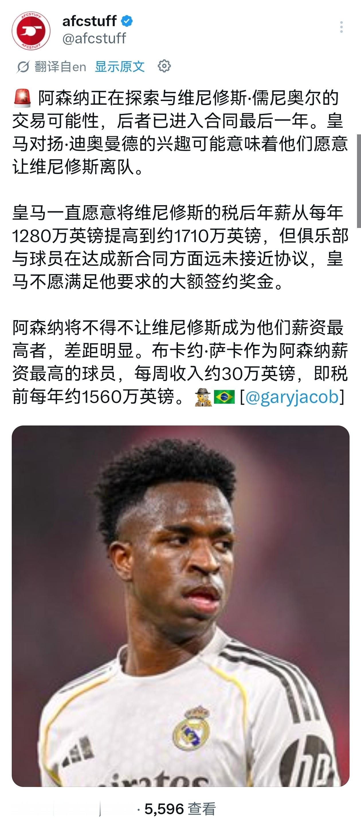 🔻泰晤士报GaryJacob：皇马引进迪奥曼德很可能意味着他们愿意让维尼修斯离