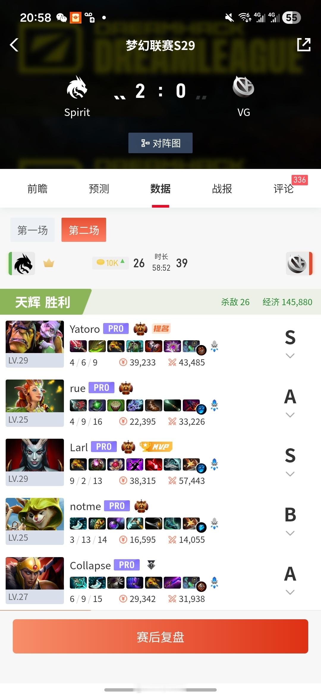还以为有第三把了VG0:2Spiritdota2电子竞技DOTA2