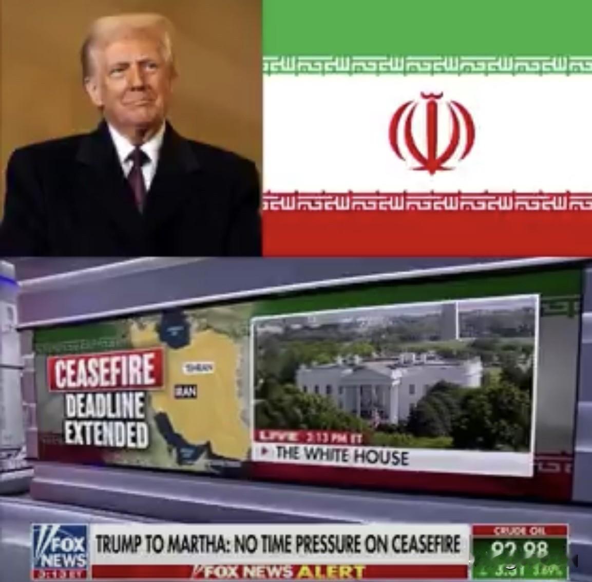 据福克斯新闻，特朗普刚刚透露以下信息：1.他并不急于达成协议2.停火