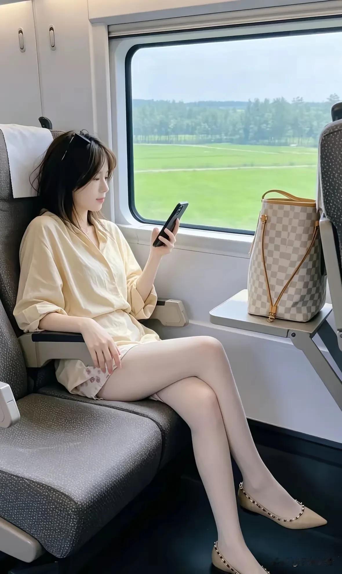 同事出差坐高铁，恰好和一位美貌女生人并排而坐。同事竟不好意思坐下，打电话问我该怎