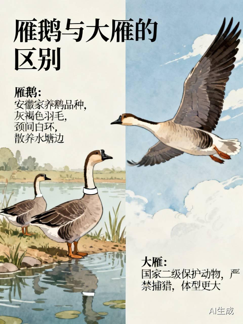 雁鹅与大雁的区别早前在乡村农家乐就餐，店家端上一盘卤雁鹅，同行友