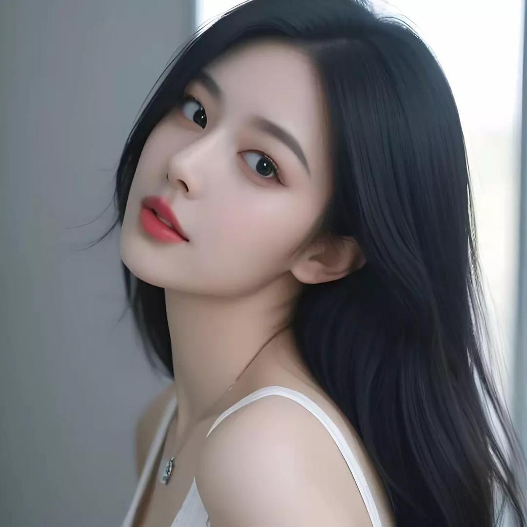 温柔黑发少女，清新自然妆容，优雅动人。黑发红唇女神元气甜妹妆容温婉长发少女