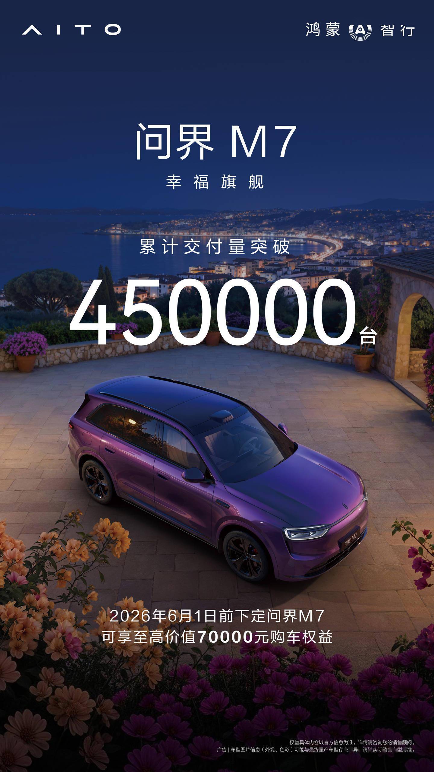 鸿蒙智行问界M7：幸福旗舰之选，累计交付量成功跨越45万台大关鸿蒙智行旗下问界M