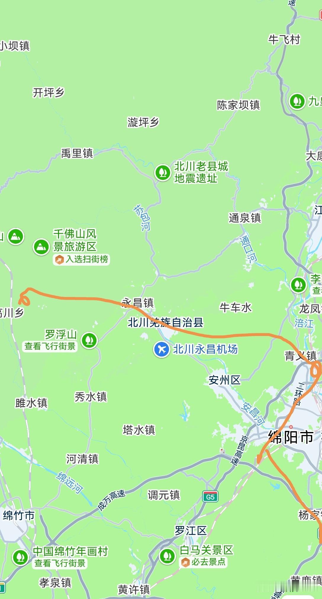 绵遂内铁路与川青铁路最有可能的接驳方案应该是，从绵阳站向北引出之后走到青义附近，